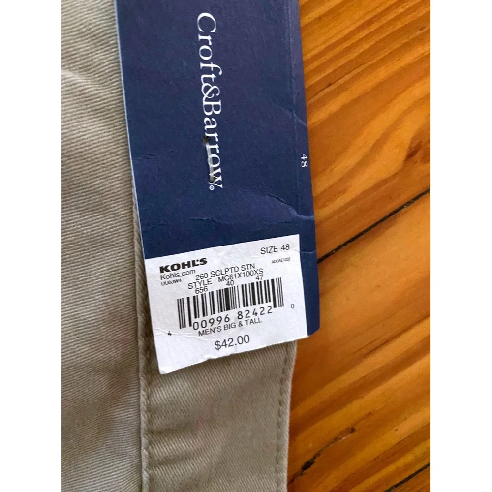 NWT Croft & Barrow Mens Big & Tall Side-Elastic Cargo Shorts Tan Khaki Cotton 48
